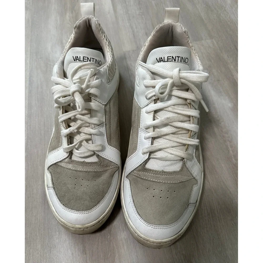 Valentino Men's White Suede Leather Low Top Sneakers Shoes Size 12 Made in Italy
